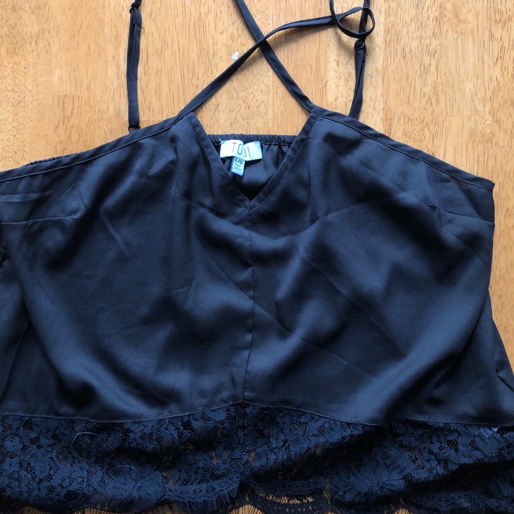 Sheer black tank with lace sz L